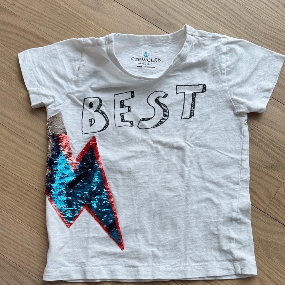 Crewcuts White Tee with Blue/Red/Silver Sequin Design - Size 4-5